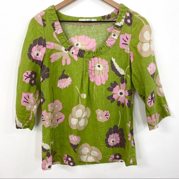 Boden Tops - Boden Green Pink Purple Floral Linen Top size 4